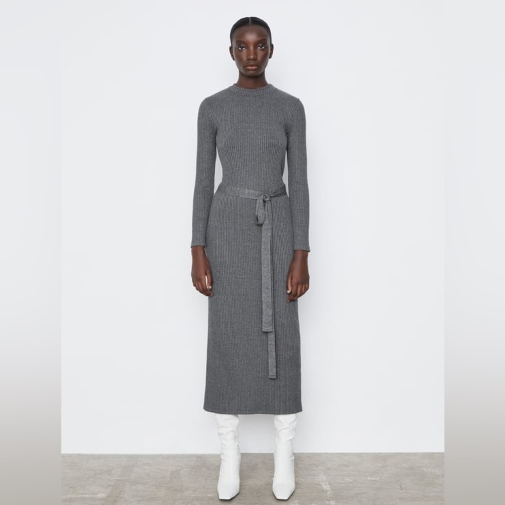 NWT Zara Belted Gray Dress Sz Small